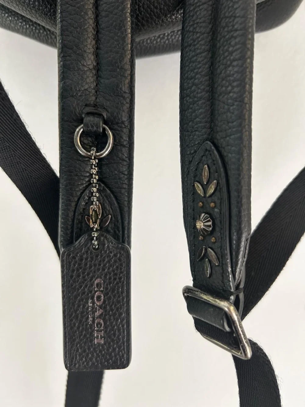 Coach Black Studded Pebbled Leather Mini Backpack